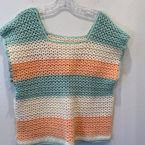 Unbranded Grandma Pullover Pastel Sweater Vest Handmade Crocheted Boho 80’s - Picture 1 of 6